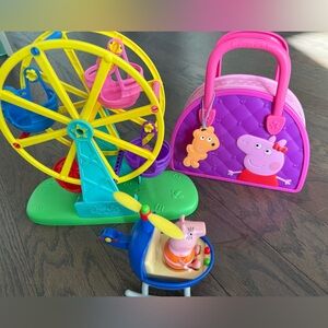 Peppa Pig Toys lot Ferris Wheel Helicopter figure purse